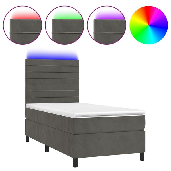 vidaXL Sommier à lattes de lit avec matelas LED Gris foncé 100x200 cm