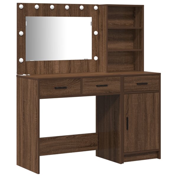 Ensemble de coiffeuse 2 pièces vidaXL avec LED en bois d'ingénierie chêne noir