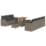 vidaXL Set de Canapés de Jardin Gris de 10 Pièces avec Coussins en Rotin Poly Acacia