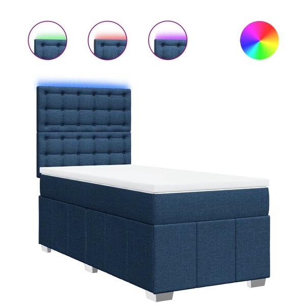 vidaXL Sommier à lattes de lit avec matelas Bleu 90x190 cm Tissu