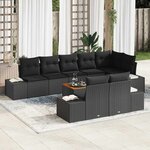 vidaXL Ensemble de canapé de jardin avec coussin 9 Pièces Noir Poly rotin