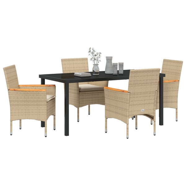 vidaXL Ensemble de salle à manger de jardin 5 pièces avec coussins en rotin poly beige