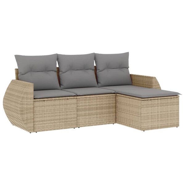 vidaXL Salon de jardin avec coussins 4 Pièces beige résine tressée