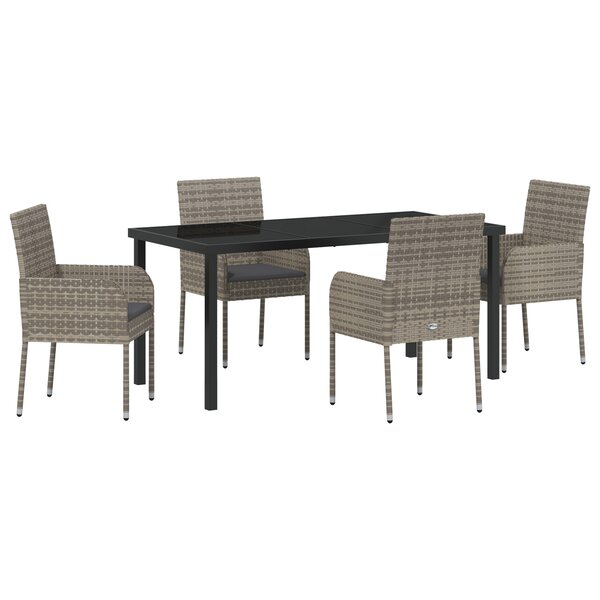 vidaXL Ensemble de Dîner de Jardin 5 Pièces avec Coussins Gris Rattan Poly