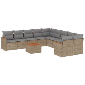 vidaXL Salon de jardin 11 Pièces avec coussins beige résine tressée