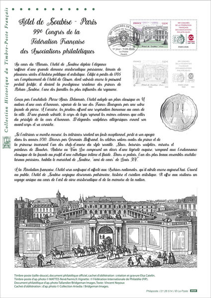 Document philatélique - 99ème Congrès FFAP - Hôtel de Soubise