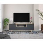 Meuble TV ZAIRA - Mélaminé Anthracite et chêne - 3 Portes - 150 x 41 x 46 cm