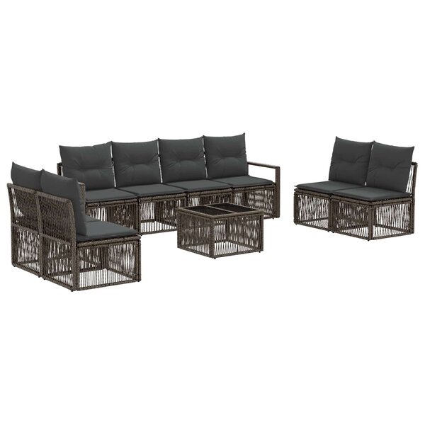 vidaXL Ensemble de canapé de jardin 9 Pièces Gris polyrotin