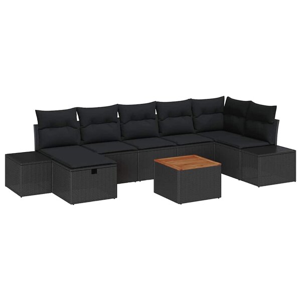 vidaXL Ensemble de canapé de jardin avec coussin 8 Pièces Noir Poly rotin