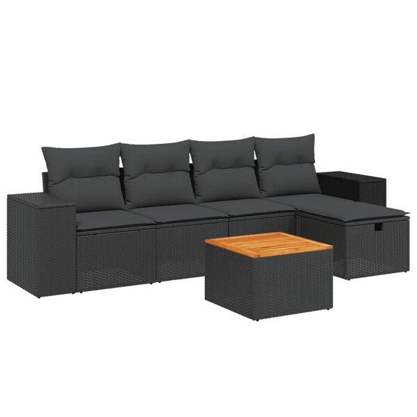 vidaXL Salon de jardin 6 Pièces avec coussins noir résine tressée