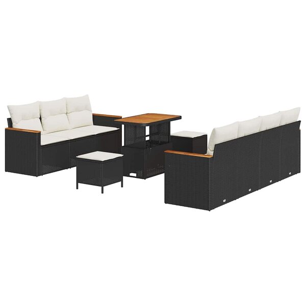 vidaXL Ensemble de canapé de jardin 10 Pièces Noir Poly rotin