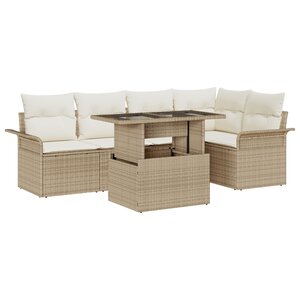 Ensemble de Canapés de Jardin de 6 Pièces avec Coussins Beige en Rattan Poly