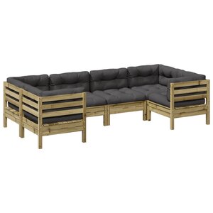 vidaXL Salon de jardin 6 Pièces avec coussins bois de pin imprégné