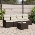 Set de Canapés de Jardin 5 pièces avec Coussins Marron Rattan Poly