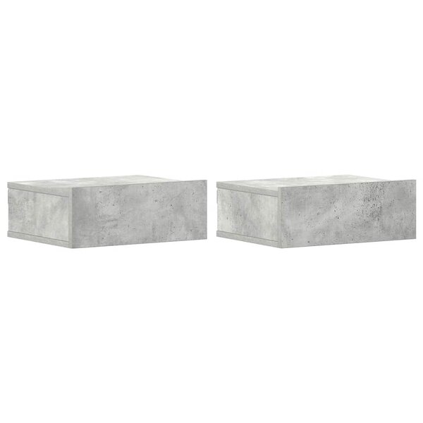 vidaXL Tables de chevet flottantes 2 Pièces Gris béton Bois d'ingénierie