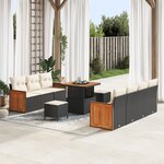 Ensemble de sofa de jardin 10 pièces vidaXL avec coussins en poly rotin noir et acacia