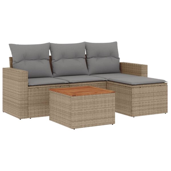 vidaXL Salon de jardin avec coussins 5Pièces mélange beige résine tressée