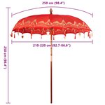 vidaXL Parasol Autre Rouge x 250 cm Coton et bois massif