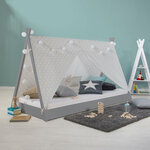 Lit Tipi Enfant 90x200 Tissu gris étoilé