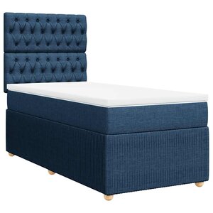 vidaXL Sommier à lattes de lit avec matelas Bleu 90x200 cm Tissu