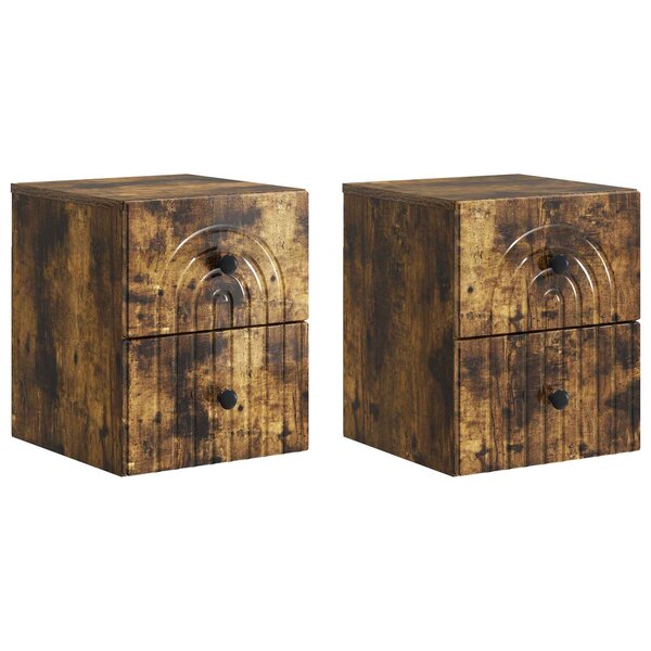 vidaXL Cabinet de chevet mural 2 pc Chêne fumé 33 x 34 5 x 40 cm