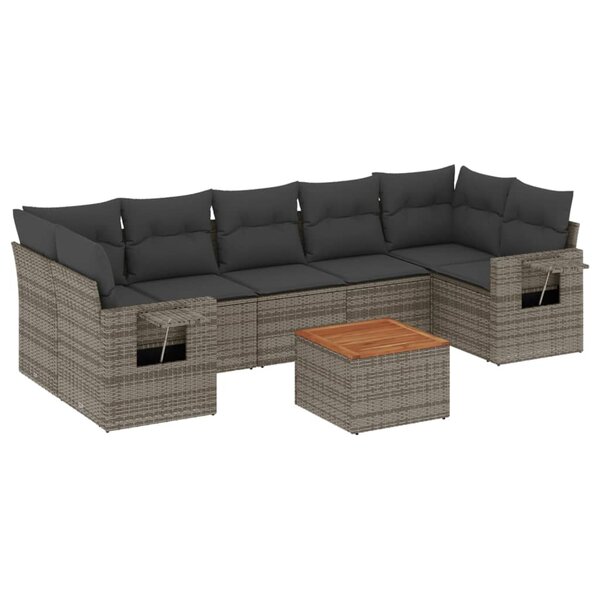 vidaXL Salon de jardin 8 Pièces avec coussins gris résine tressée