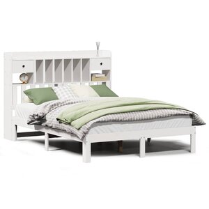 vidaXL Lit bibliothèque sans matelas blanc 135x190 cm bois pin massif