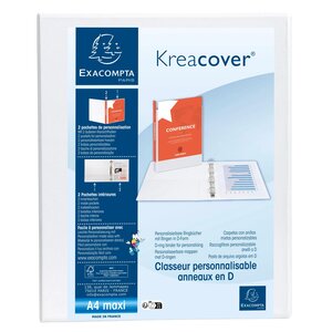 Classeur Pp Personnalisable Kreacover - 4 Anneaux En D 20mm - A4 Maxi - Blanc - X 10 - Exacompta