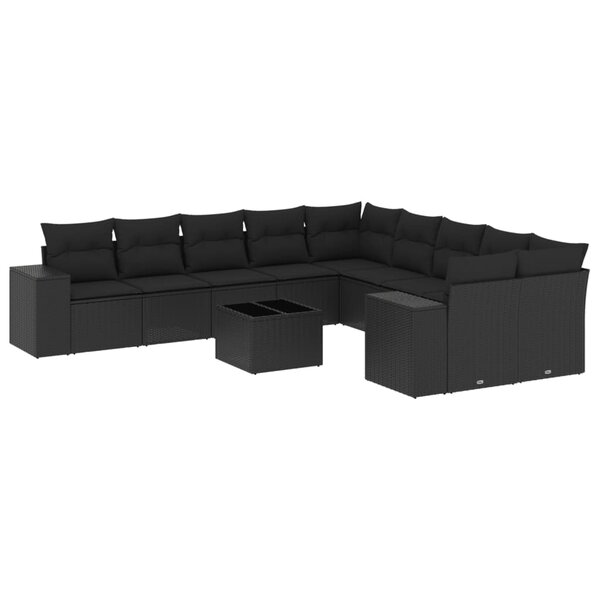 vidaXL Salon de jardin 11 Pièces avec coussins noir résine tressée