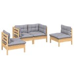 Salon de jardin meuble d'extérieur ensemble de mobilier 4 pièces avec coussins gris bois de pin massif 02_0016131