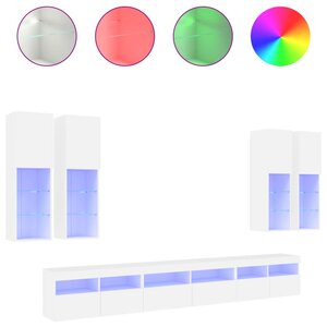 vidaXL Ensemble de meubles TV muraux 7 Pièces avec lumières LED blanc