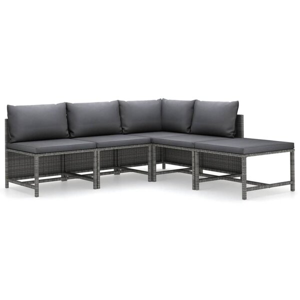 Salon de jardin meuble d'extérieur ensemble de mobilier 5 pièces avec coussins résine tressée gris 02_0016435
