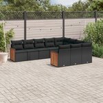 vidaXL Salon de jardin 10 Pièces avec coussins noir résine tressée