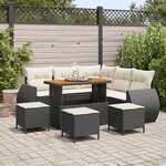 vidaXL Ensemble de Canapés de Jardin de 9 Pièces avec Coussins Noir Poly Rotin Acacia