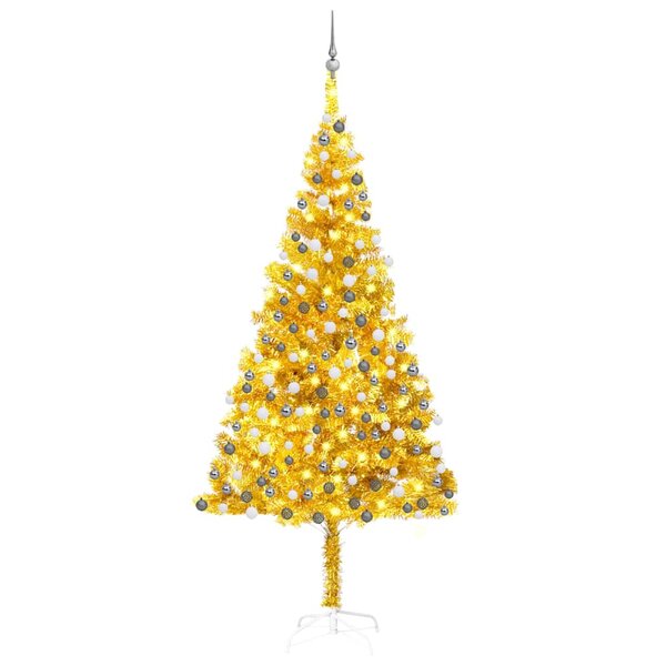 vidaXL Arbre de Noël artificiel pré-éclairé et boules doré 240 cm PET