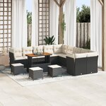 vidaXL Ensemble de Canapé de Jardin 14 Pièces avec Coussins Rattan Noir Acacia