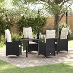 vidaXL Ensemble de salle à manger de jardin 5 pièces avec coussins en rattan synthétique noir