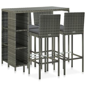 vidaXL Ensemble de bar de jardin 5 Pièces et coussins Résine tressée Gris