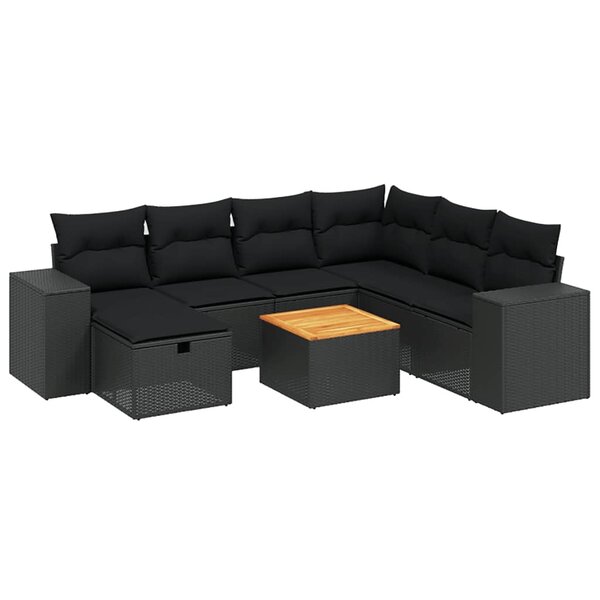 vidaXL Salon de jardin 8 Pièces avec coussins noir résine tressée