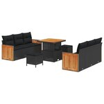 Ensemble de Canapé de Jardin vidaXL 9 pièces avec Coussin Noir Rattan Acacia