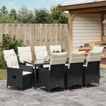 vidaXL Ensemble de Salle à Manger de Jardin 9 Pièces avec Coussins Rattan Poly Noir