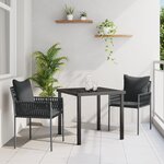vidaXL Ensemble de salle à manger de jardin 3 pièces avec coussins en poly rattan noir