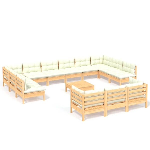 vidaXL Salon de jardin 14 Pièces avec coussins crème Bois de pin
