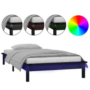 vidaXL Cadre de lit à LED sans matelas noir 90x200 cm bois massif