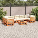 vidaXL Salon de jardin 8 Pièces avec coussins marron cire bois pin massif