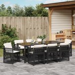 Ensemble de salle à manger de jardin vidaXL de 9 pièces avec coussins en poly rotin noir