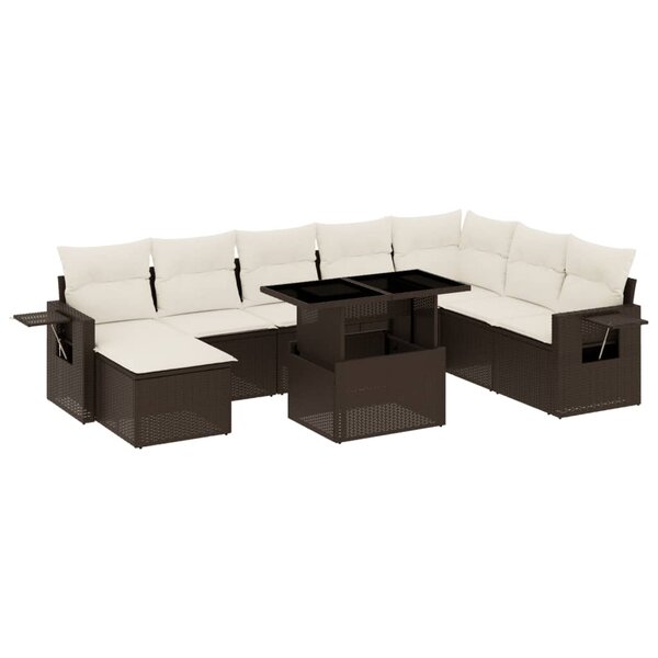 vidaXL Salon de jardin avec coussins 9 Pièces marron résine tressée