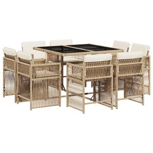 vidaXL Ensemble à manger de jardin et coussins 9 Pièces beige Poly rotin