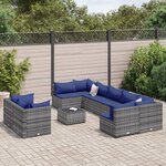 vidaXL Salon de jardin avec coussins 10 Pièces gris résine tressée