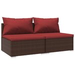 vidaXL Salon de jardin 2 Pièces avec coussins Résine tressée Marron
